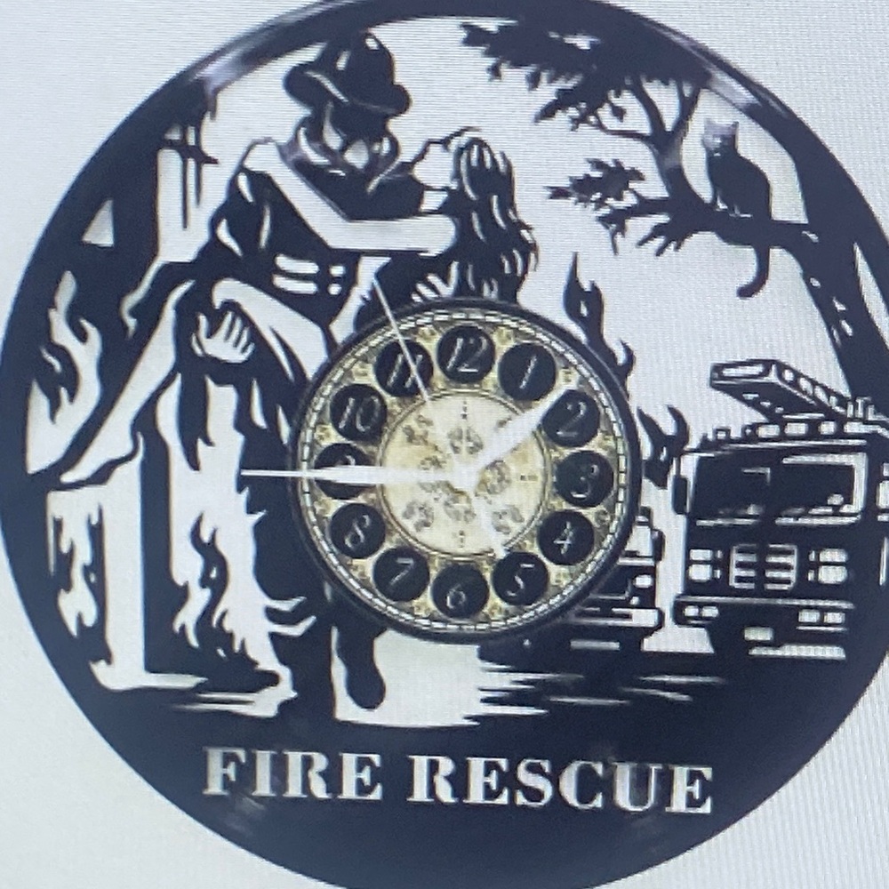 FIRE RESCUE Vinyl Record Clock makes a nice Fireman's gift.